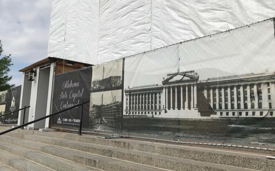 Oklahoma State Capitol Centennial restoration project building wrap